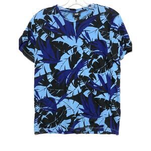 H&M Tropical Shirt Men XS Palm Fronds Leaves Leaf Blue Hawaiian Vacation Coastal